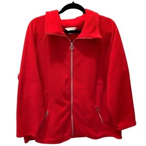 CJ Banks Plus Size Relaxed Zip Front Solid Red Jacket